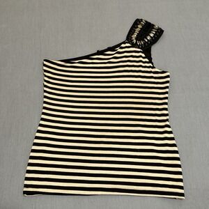 mCm Women's One Shoulder Y2K Sequin Striped Shirt Size XL Made In USA Top